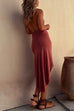 Febedress Halter Cowl Neck Backless High Low Hem Dress