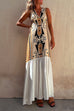 Febedress Sleeveless V Neck Printed Splice Maxi Swing Dress