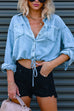 Febedress Long Sleeves Drawstring Hem Cropped Denim Shirt