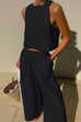 Febedress Solid Crewneck Crop Tank Top Elastic Waist Wide Leg Pants Set