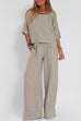 Febedress Round Neck 3/4 Sleeves Pullovers Wide Leg Pants Cotton Linen Set