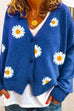 Febedress V Neck Button Up Daisy Embroidery Sweater Cardigan