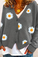 Febedress V Neck Button Up Daisy Embroidery Sweater Cardigan