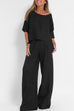 Febedress Round Neck 3/4 Sleeves Pullovers Wide Leg Pants Cotton Linen Set