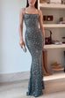 Febedress Sheer Embellished Scoop Neck Cami Maxi Evening Gown