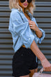 Febedress Long Sleeves Drawstring Hem Cropped Denim Shirt