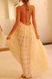 Febedress Halter Backless Ruffle Trim Swing Maxi Beach Cover Up Dress