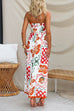 Strapless Ric Rac Trim Printed Maxi Party Dress