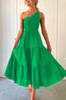 Febedress One Shoulder Sleeveless Smocked Ruffle Tiered Maxi Dress