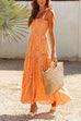 Febedress Bow Knot Shoulder Frilled Ruffle Tiered Printed Maxi holiday Dress