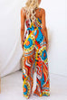 Spaghetti Strap Cut Out Wide Leg Printed Jumpsuit