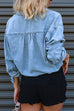 Febedress Long Sleeves Drawstring Hem Cropped Denim Shirt