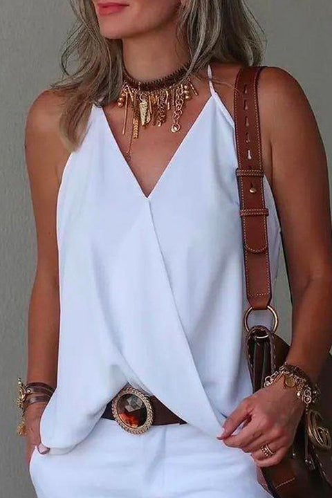 Febedress V Neck Solid Summer Cami Top