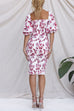 Febedress Square Neck Smocked Floral Print Midi Bodycon Dress