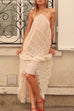 Febedress Halter Backless Ruffle Trim Swing Maxi Beach Cover Up Dress