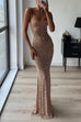 Febedress Sheer Embellished Scoop Neck Cami Maxi Evening Gown