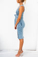 Sleeveless Wrap V Neck Knot Waist Slit Bodycon Denim Dress