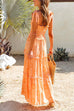 Febedress Bow Knot Shoulder Frilled Ruffle Tiered Printed Maxi holiday Dress