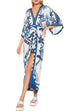 Febedress V Neck Kimono Sleeves Tie Waist Printed Wrap Dress