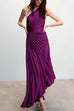 Febedress Sleeveless One Shoulder Cut Out Maxi Pleated Party Dress