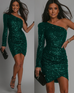 Febedress One Shoulder Long Sleeve Tulip Sequin Bodycon Dress