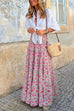 Febedress Frilled Elastic Waist Bohemia Floral Maxi Flowy Skirt