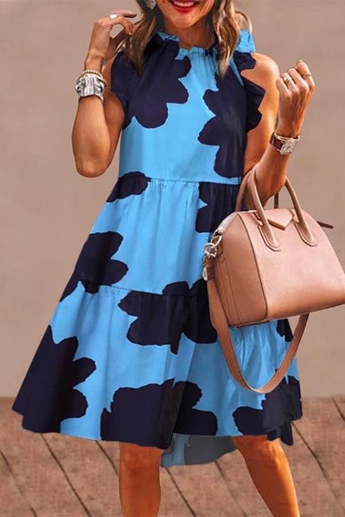 Febedress Sleeveless Printed Ruffle Midi Dress