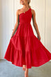 Febedress One Shoulder Sleeveless Smocked Ruffle Tiered Maxi Dress