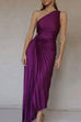 Febedress Sleeveless One Shoulder Cut Out Maxi Pleated Party Dress