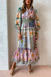 Febedress Puff Sleeves Smocked Waist Unique Printed Ruffle Maxi Dress