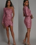 Febedress One Shoulder Long Sleeve Tulip Sequin Bodycon Dress