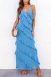 Febedress V Neck Side Slit Frills Maxi Cami Dress