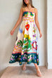 Febedress High Waist Cartoon Printed Swing Maxi Cami Dress