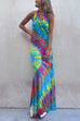 Febedress Sleeveless Halter Backless Maxi Tie Dye Dress