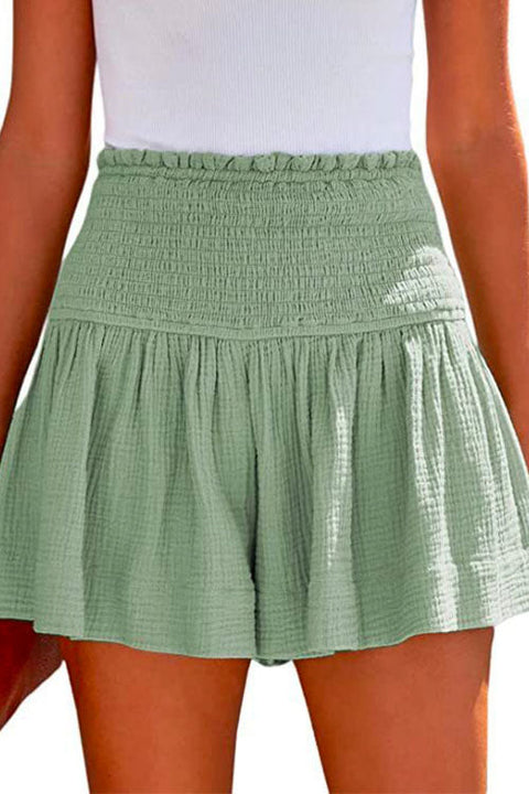 Febedress Elastic Smocked Waist Wide Leg Solid Shorts