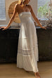 Febedress Strapless Tube Hollow Out Lace Splice Tiered Maxi Dress