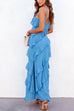 Febedress V Neck Side Slit Frills Maxi Cami Dress