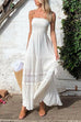 Febedress Strapless Tube Hollow Out Lace Splice Tiered Maxi Dress