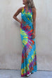 Febedress Sleeveless Halter Backless Maxi Tie Dye Dress