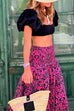 Febedress Smocked Waist Printed Maxi Ruffle Swing Skirt