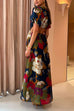 Febedress Puff Sleeve Cut Out Waist Floral Maxi Swing Dress