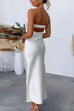 Febedress Backless Tube Top Solid Satin Maxi Party Dress