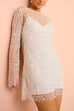 Long Sleeves Shinny Pearls Sequin Beaded Mesh Dress