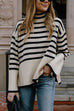 Febedress Striped Tuetleneck Side Split Pullover Sweater