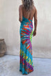 Febedress Sleeveless Halter Backless Maxi Tie Dye Dress