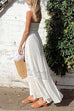 Febedress Strapless Tube Hollow Out Lace Splice Tiered Maxi Dress