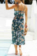 Febedress Floral Print Tie Front Cut Out Slit Midi Cami Dress