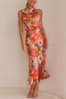 Febedress Tie Back Halter Sleeveless Waisted Maxi Floral Dress