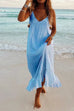 Febedress V Neck Ruffle Solid Cami Beach Dress
