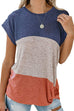 Febedress Short Sleeve Twist Knot Color Block T-shirt